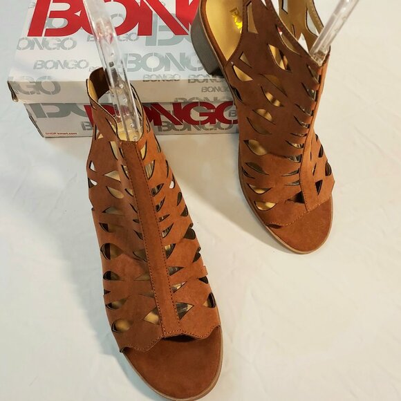 Womens Bongo Brown Block Heels Sandals Cutout Ankle Bootie Open Toe Shoe size 11 - Picture 2 of 12
